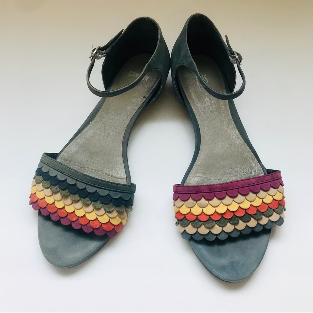Camper Rainbow Peep Toe Flats Sz 8